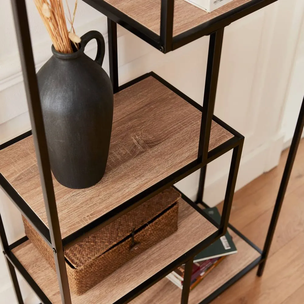 sweeek 6-level Industrial Bookshelf In Metal & Wooden Effect in Light Brown 6
