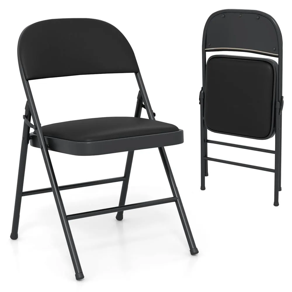 Costway 2 Pack Folding Chairs Padded Party Chairs with Metal Frame-Black in Black