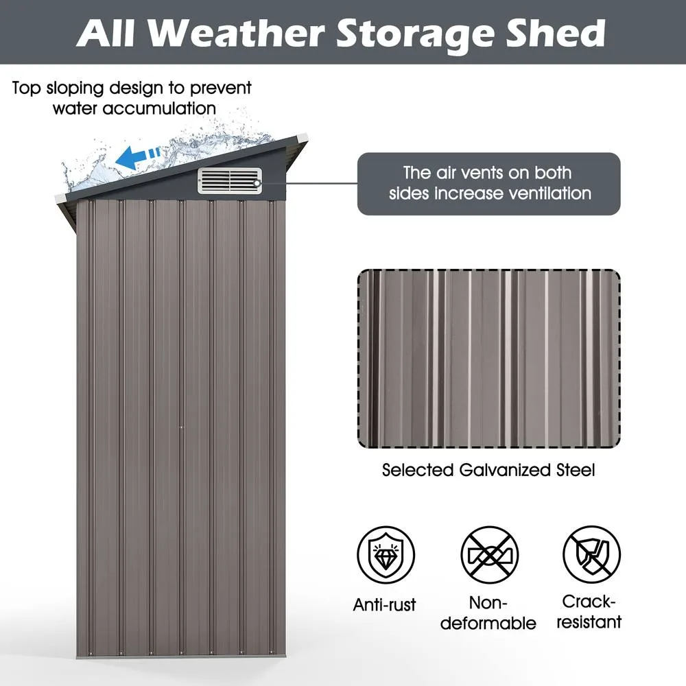 Costway All-Weather Storage Shed Utility Tool House Top Sloping Design-Warm in Grey 6
