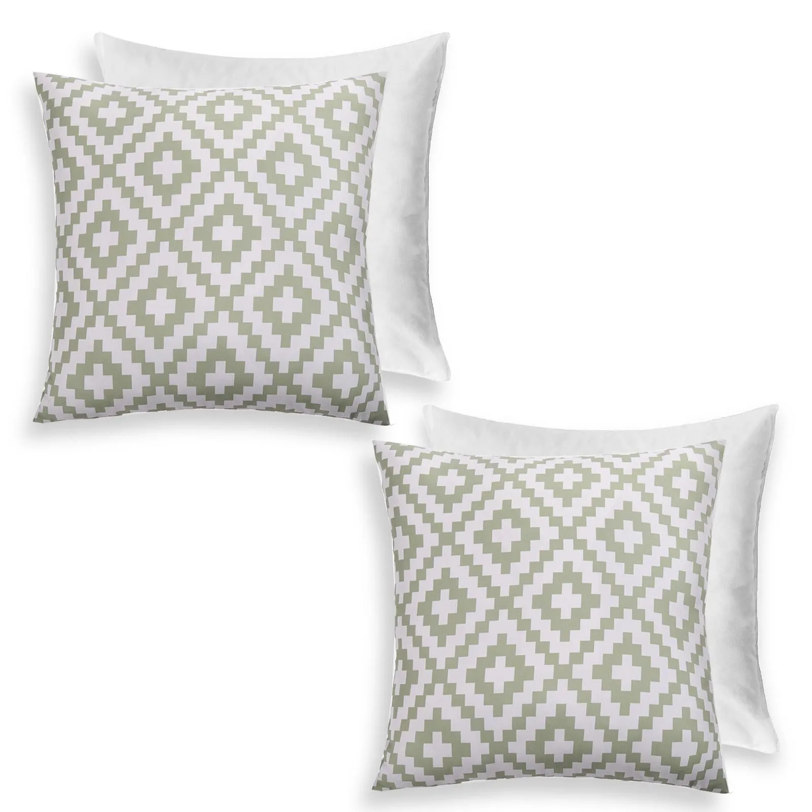 OHS 2 Pack Geometric Cushion Filled Water Resistant Outdoor Garden in Green