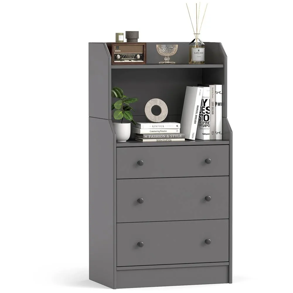 Costway 3-Drawer Dresser Storage Organizer with Shelves-Grey in Grey