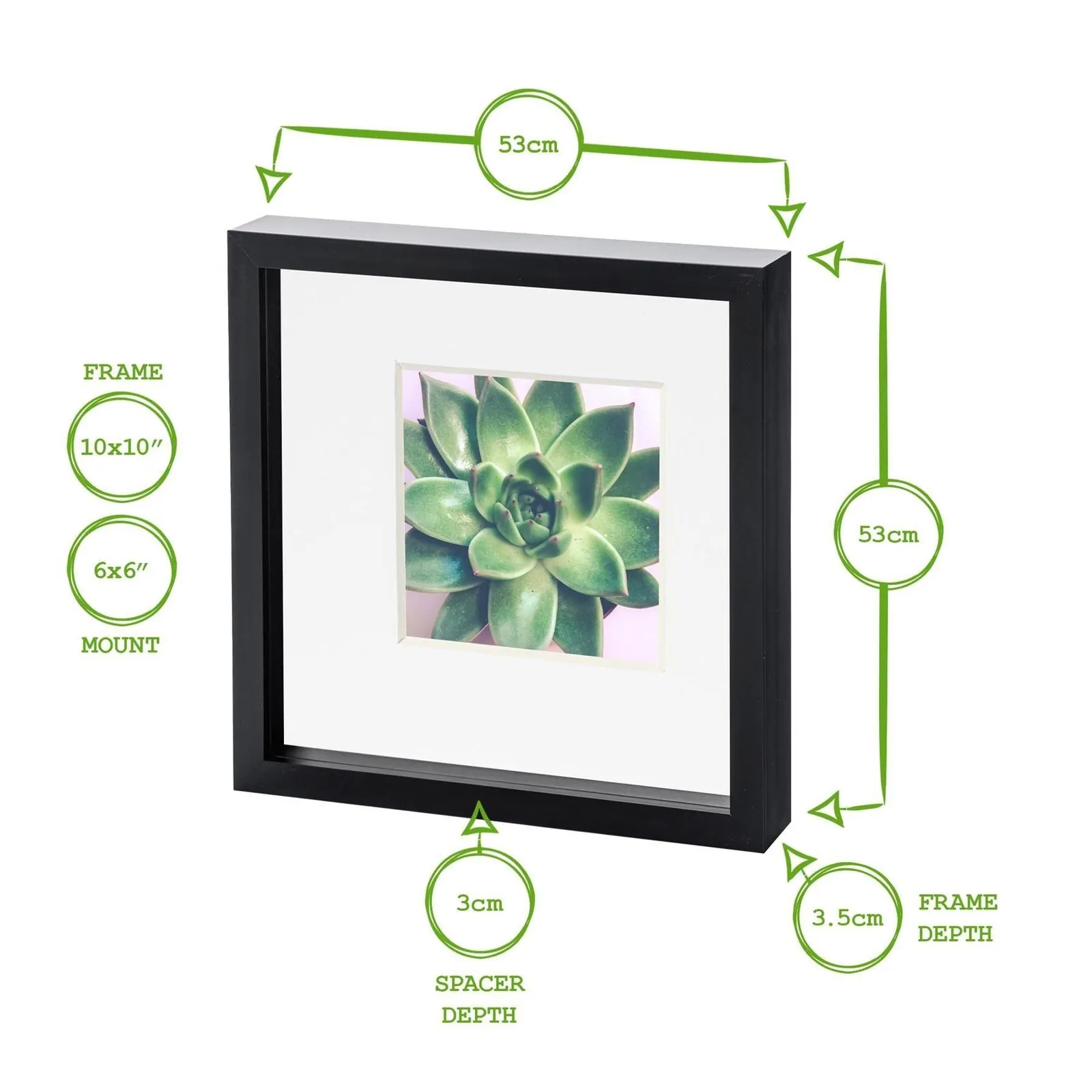 Nicola Spring 3D Box Photo Frame - 10 x 10" with 6 x 6" Mount - White Mount in Grey 4