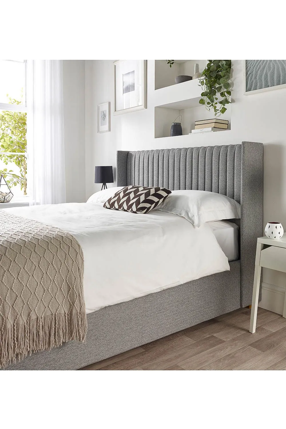 Catherine Lansfield Soho Ottoman Storage Wing Bed in Saxon Twill Fabric, Custom Made in Grey 5