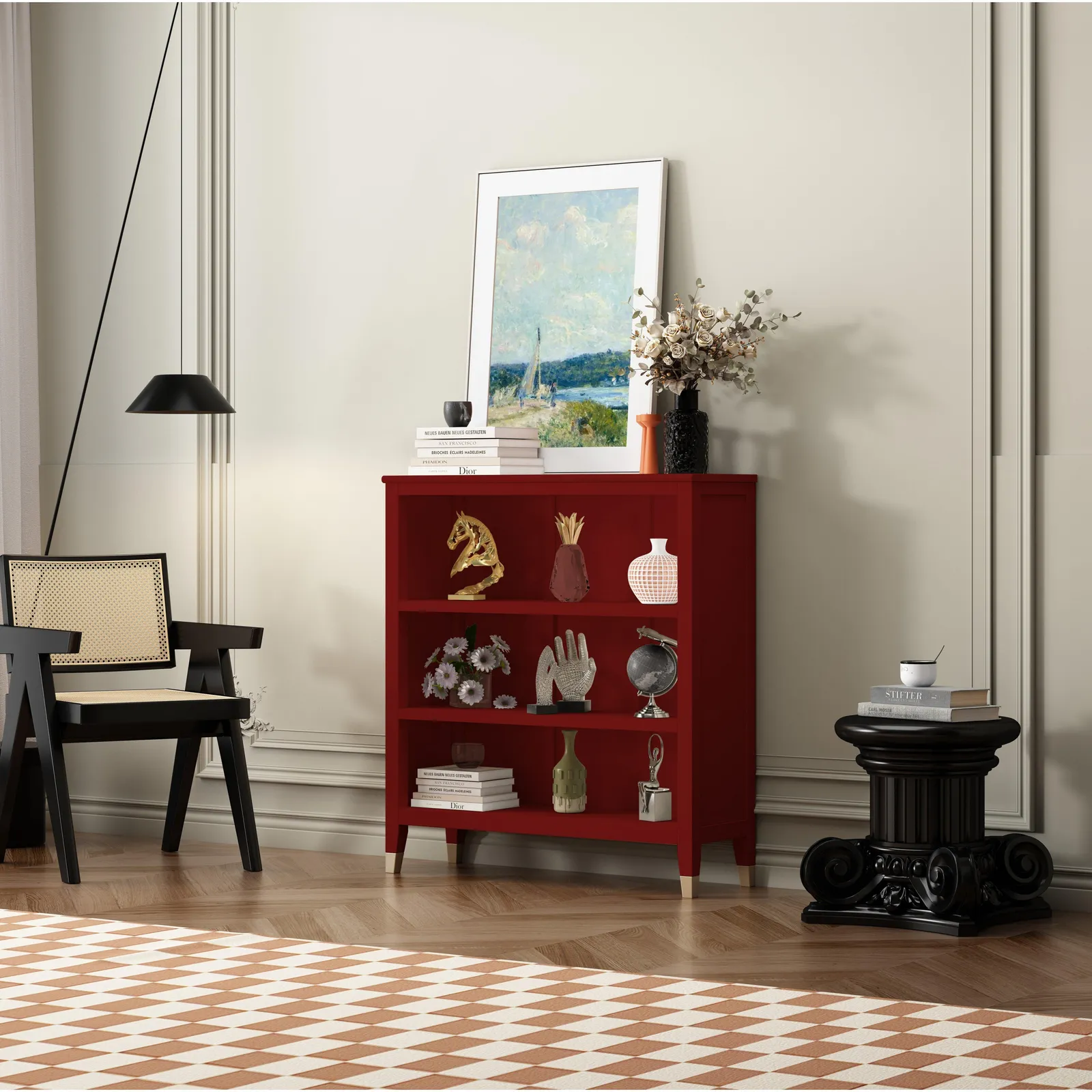 Cabinet Bits Palazzi 3 Tier Bookcase H97 W89 D25cm in Red 1