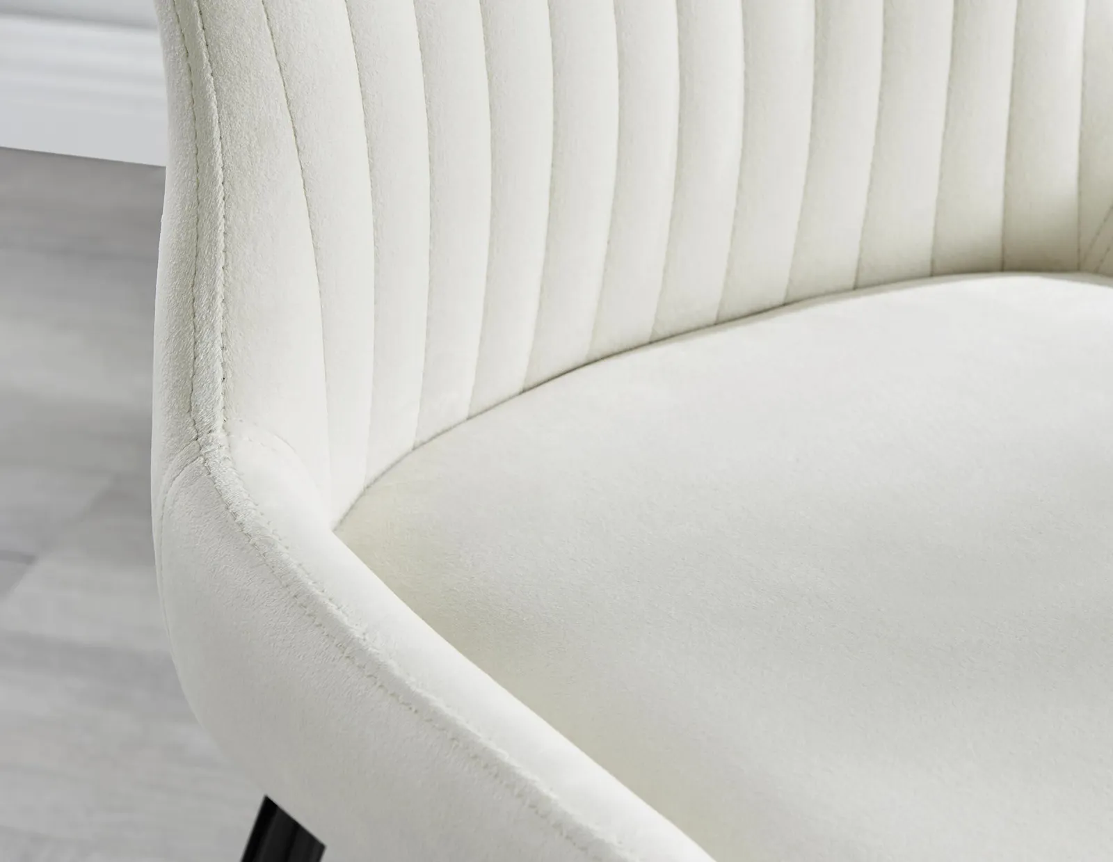 FurnitureboxUK Set of 2 Nora Deep Padded Luxurious Dining Chairs Upholstered In Soft Velvet With Black Legs in Cream 6