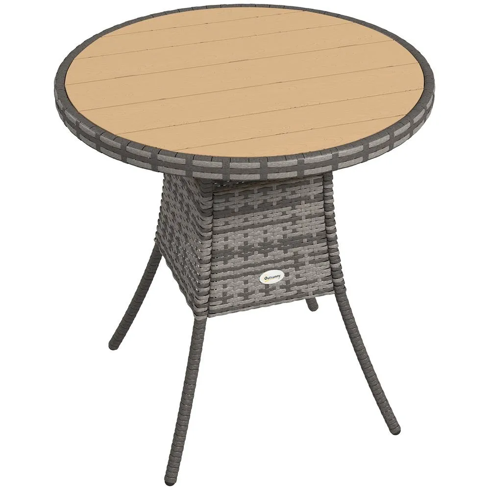 OUTSUNNY Outdoor PE Rattan Dining Table w/ Wood-plastic Composite Top, Natural 2