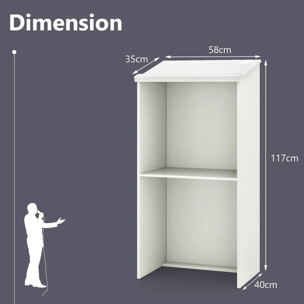 Costway 117CM Podium Stand Hostess Stand for Speakers Wooden Standing Desk in White 2