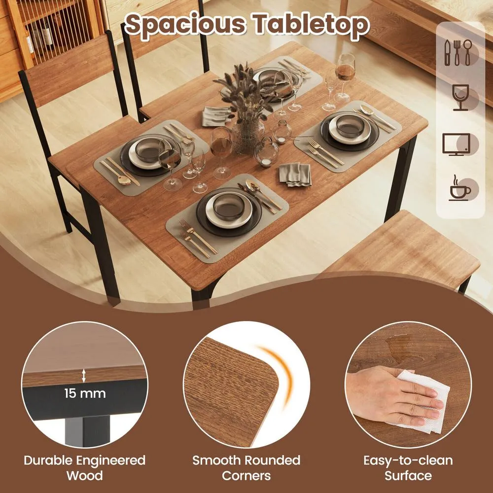 Costway 4-Piece Dining Table Set Space-Saving Kitchen Table & Bench in Brown 5