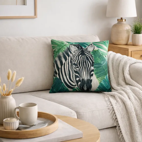 Jungle Zebra Square Cushion Cover
