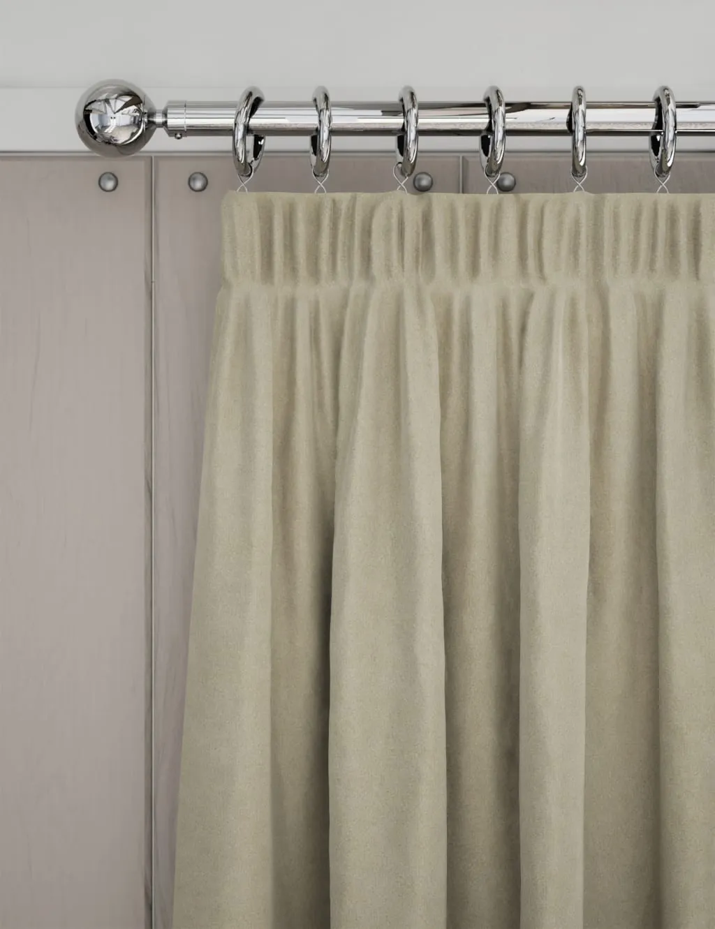 M&S Velvet Pencil Pleat Curtains Neutral