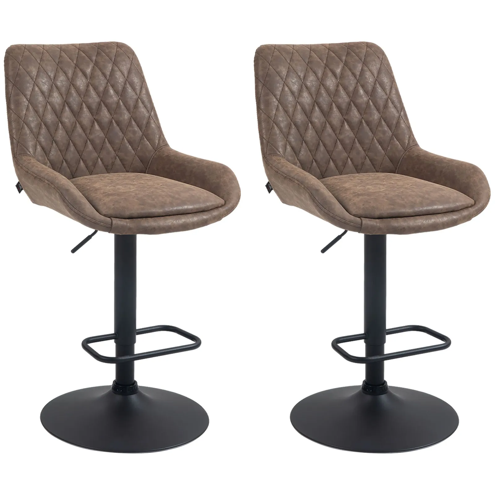 HOMCOM PU Leather Padded Bar Stools Set of 2 with Metal Base, Coffee in Brown 2