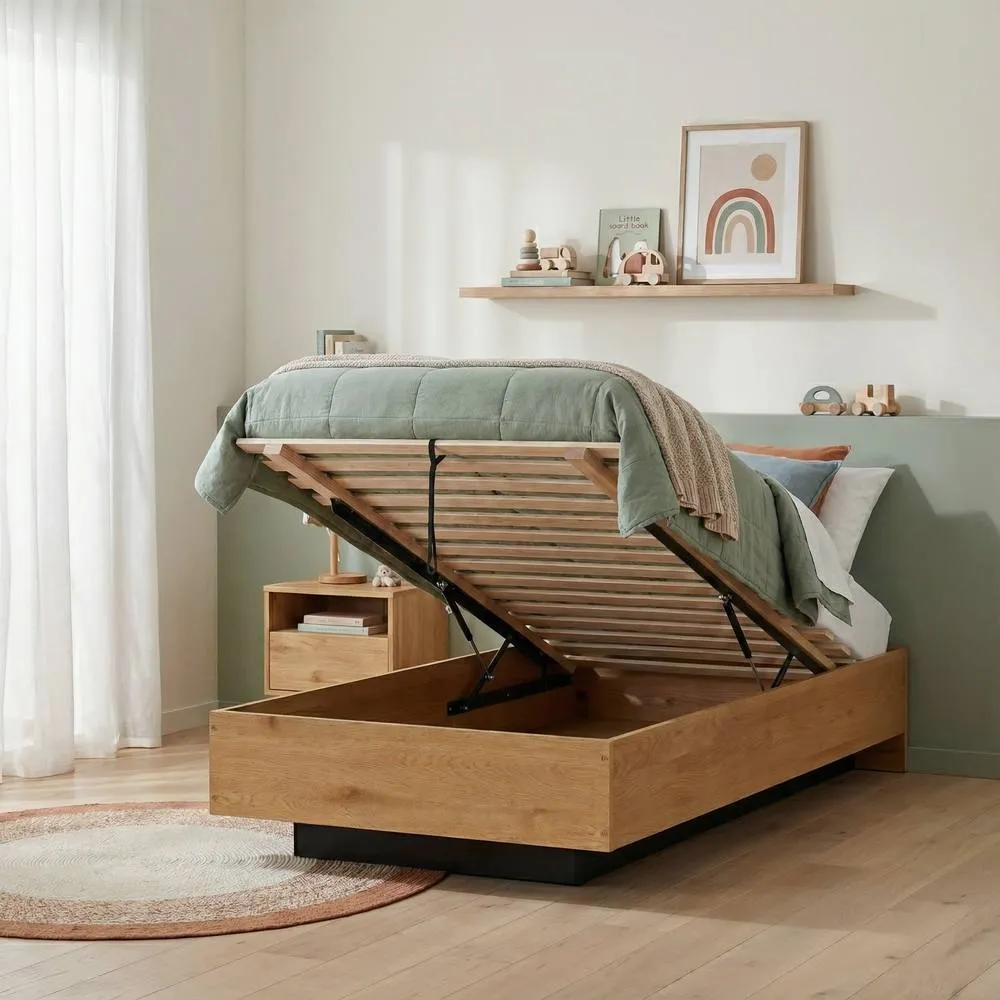Nöa and Nani Koping 3ft Single Gas Lift Ottoman Bed with Storage in Natural Pine in Brown