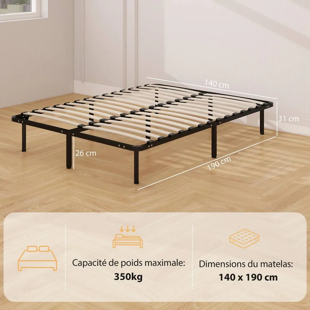 HOMCOM 4ft6 Double Bed Frame, Metal Platform Bed Frame with 28 Wood Slats in Black 3