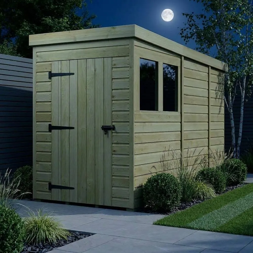Buttercup Farm 4ft x 9ft Pent Garden Shed Single Door With Windows - Timber in Brown 3