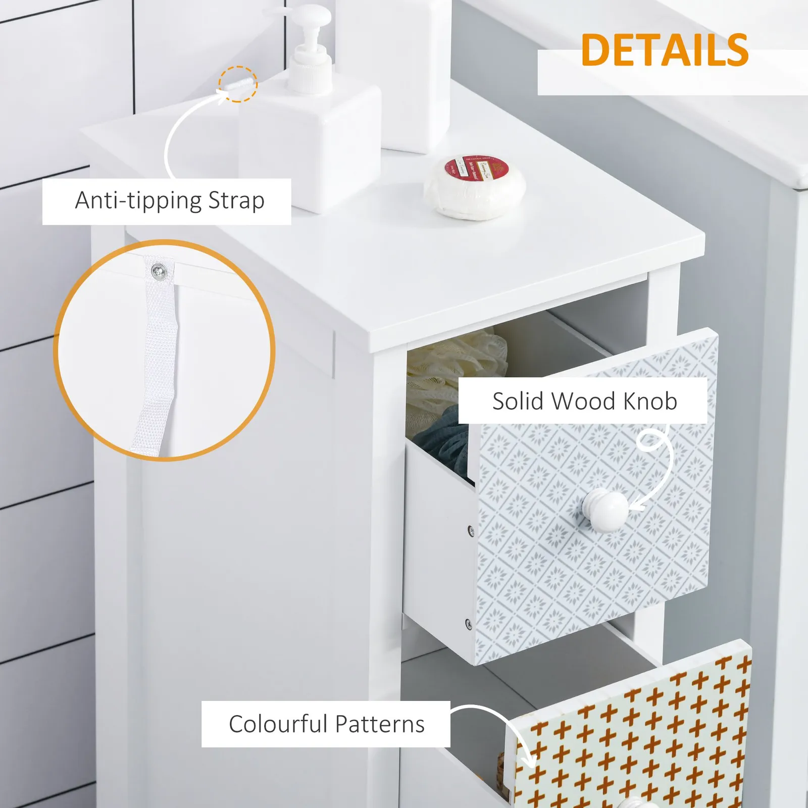 HOMCOM Chest of Drawers 4 Drawer Dresser Slim Storage Cabinet for Bedroom in White 5