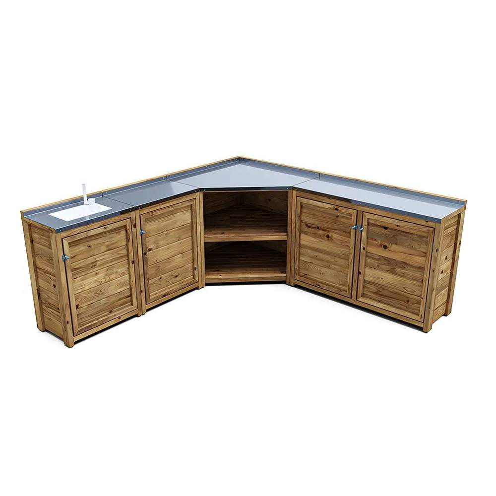 Dunster House Garden Kitchen with Left Side Sink W2m x D2m / W7' x D7' in Brown
