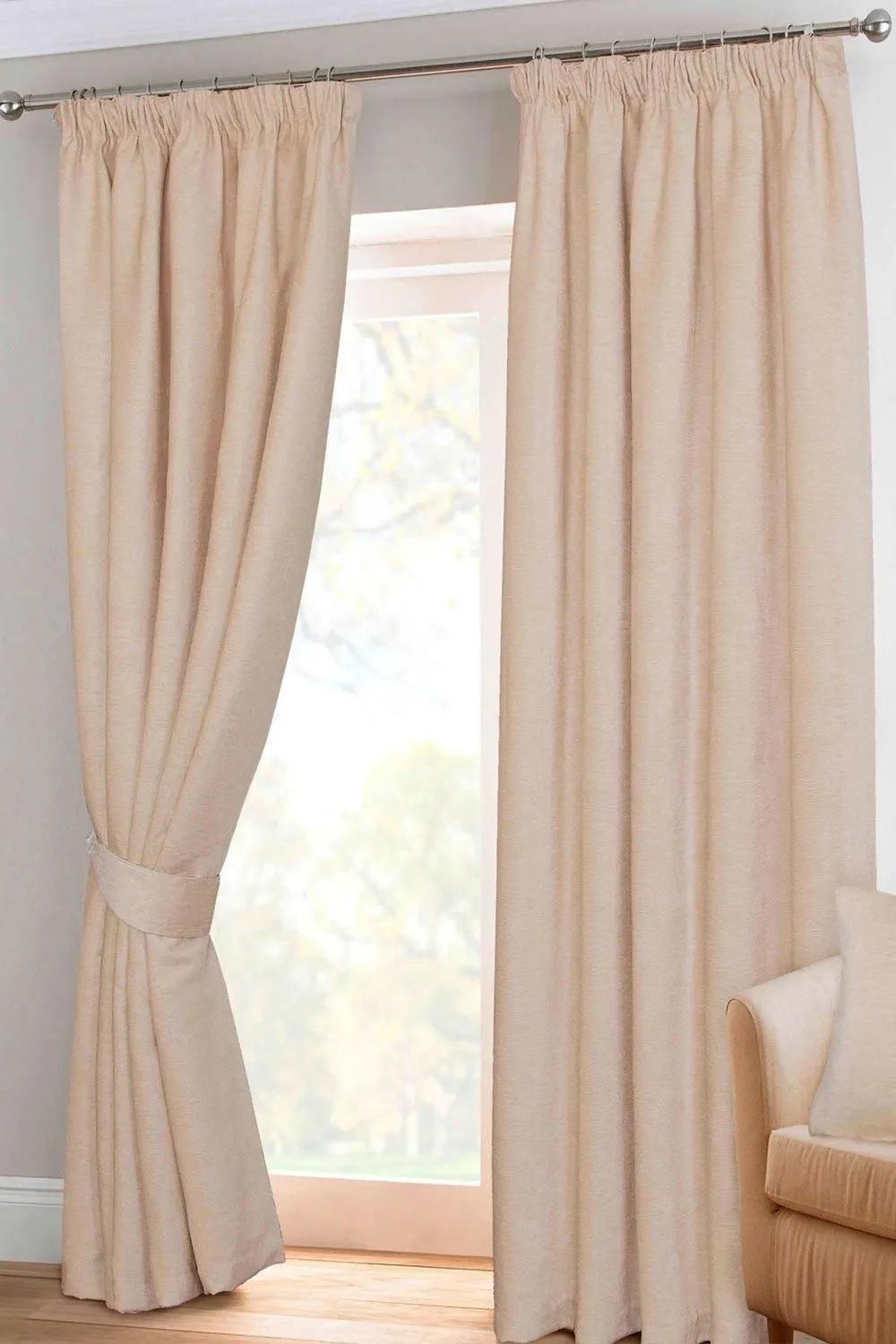 Homescapes Natural Chenille Pencil Pleat Lined Curtains Pair