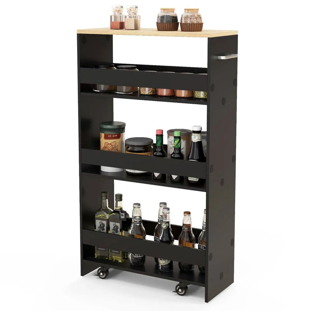 Costway 4 Tier Rolling Storage Cart 20 cm Slim Kitchen Trolley in Black