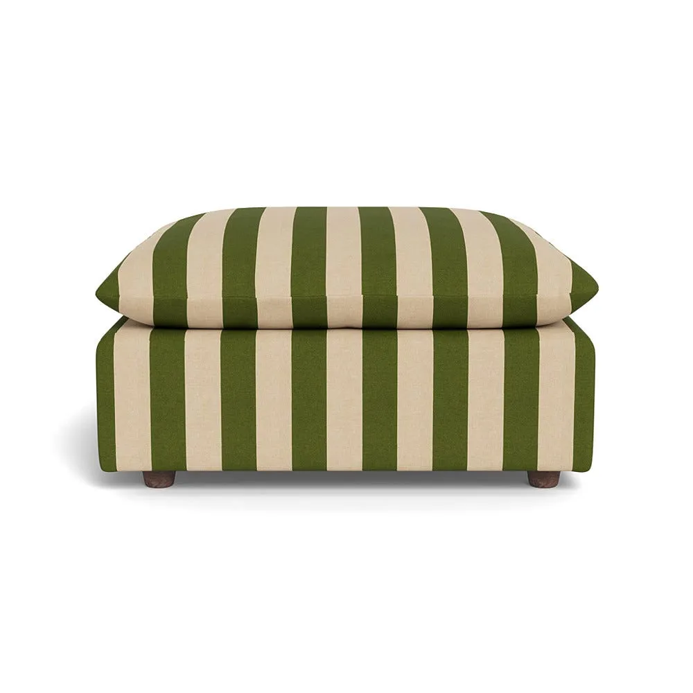 Heal's Astrid Ottoman Capelo Linen-Cotton Stripe Green Walnut Stained Beech Feet 1