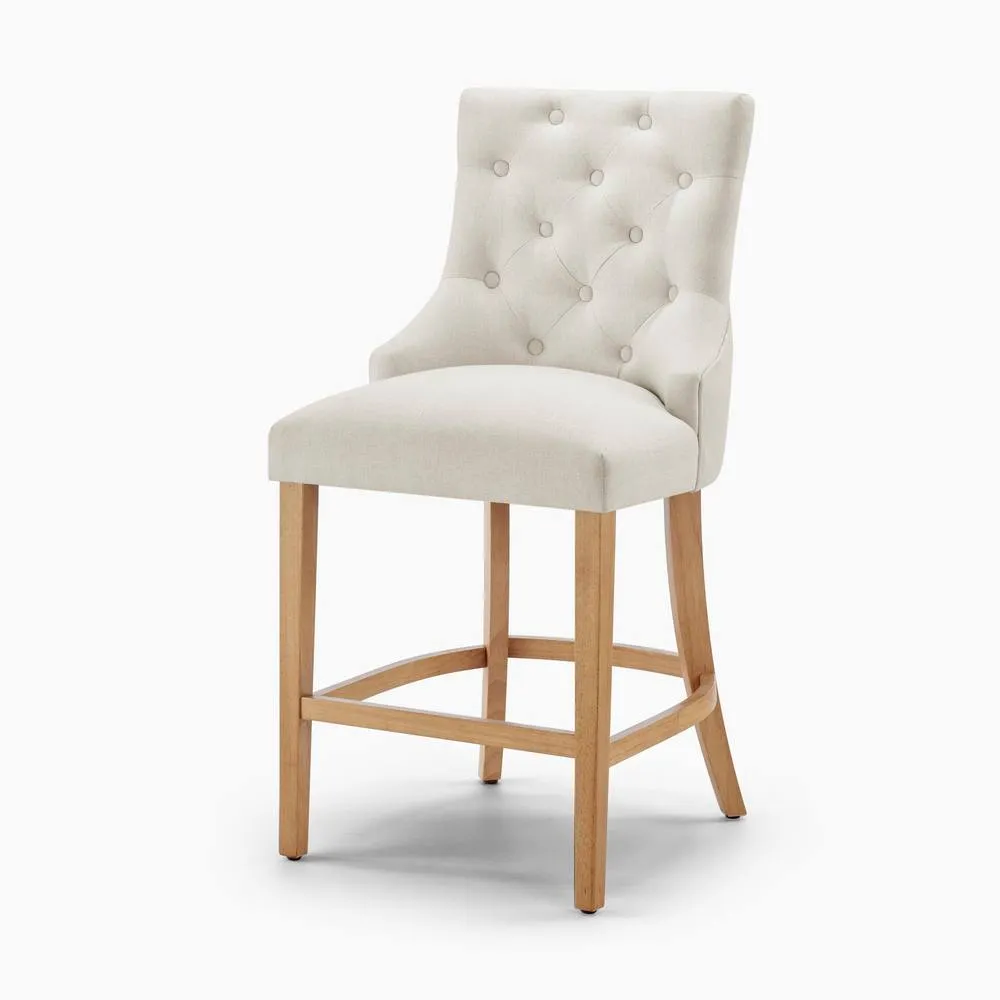 FurnitureboxUK 2x Belgravia Beige Fabric Bar Chairs Oak Effect Legs 3