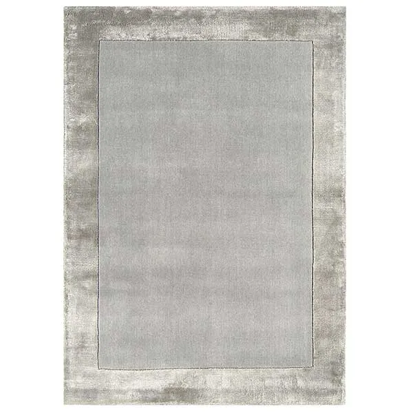 Ascot Rug Silver - Contrasting Boarder - 65% Wool & 35% Viscose - Hand Woven - W120 x D170cm