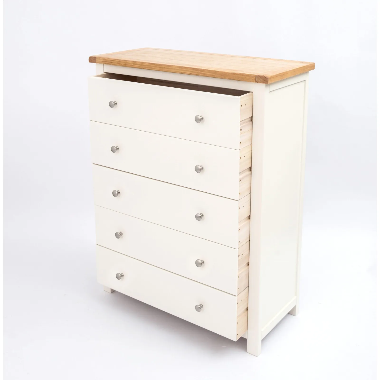 Cabinet Bits Maggiori 5 Drawer Chest of Drawers Chrome Knob in Off-White 4