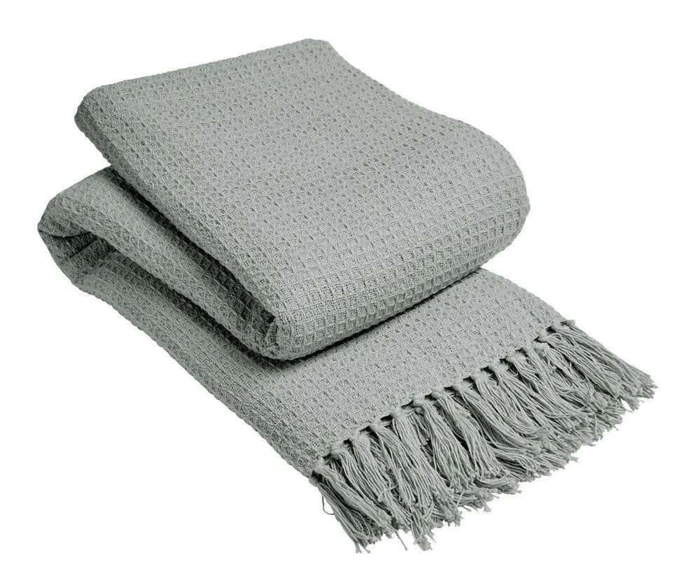 New Edge Blinds Lisbon Pure Cotton Honeycomb Throw in Ochre, 127 x 152cm in Light Grey