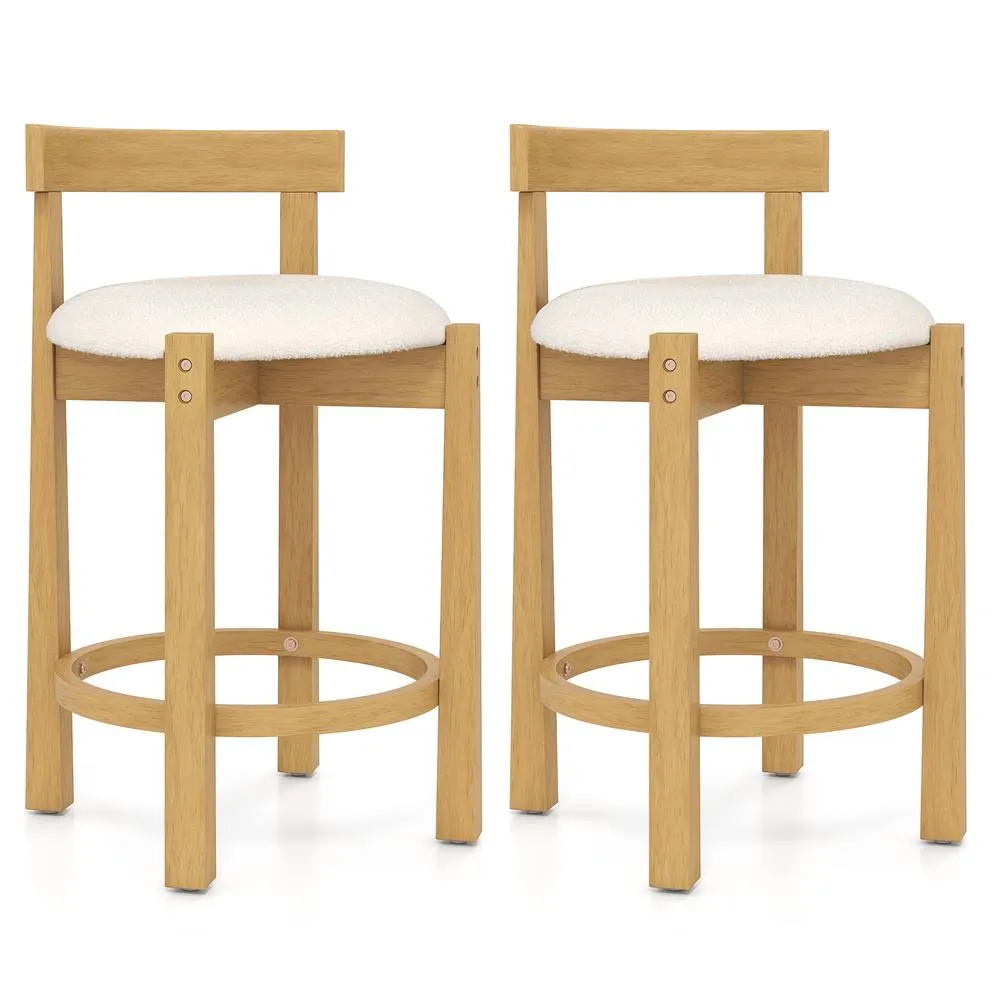 Costway 2PCS Counter Height Bar Stools Wooden Bar Chair /Padded Seat &Backrest in Natural 3