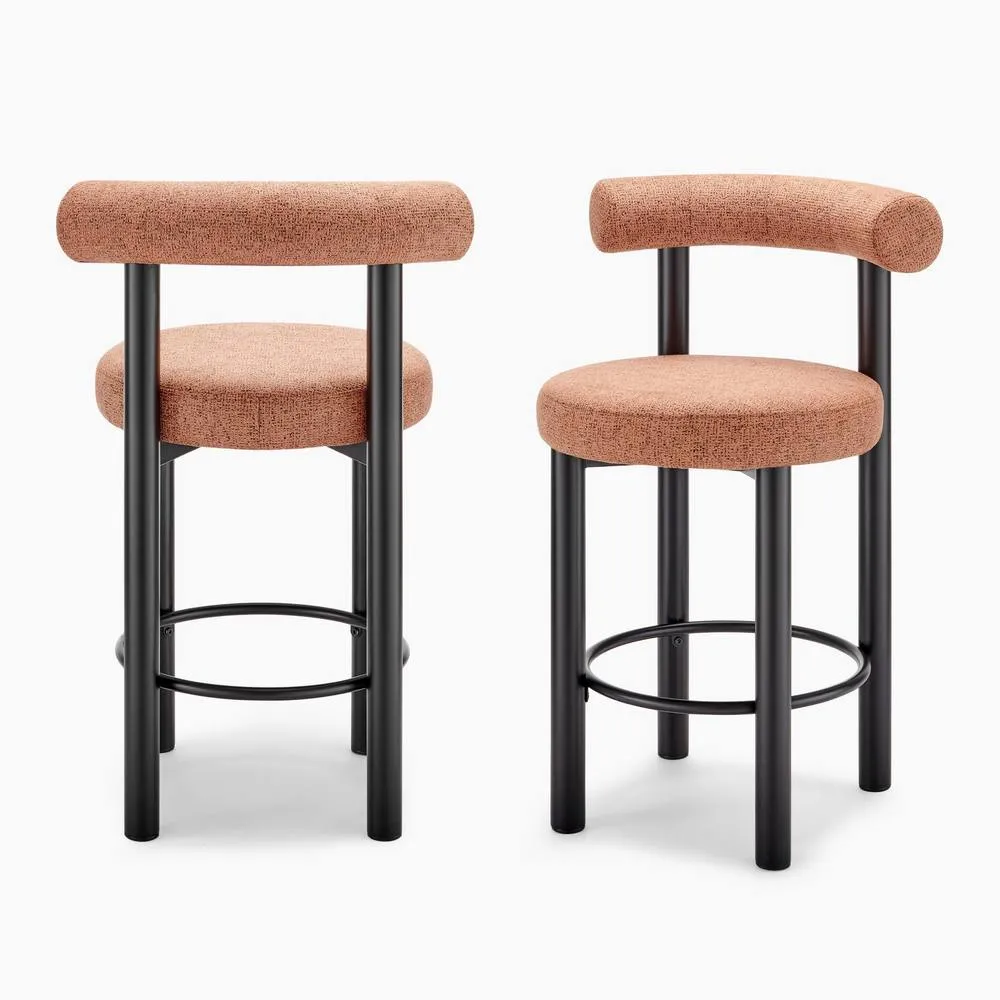 FurnitureboxUK 2x Seren Terracotta Orange Fabric Bar Chairs Black Legs 3