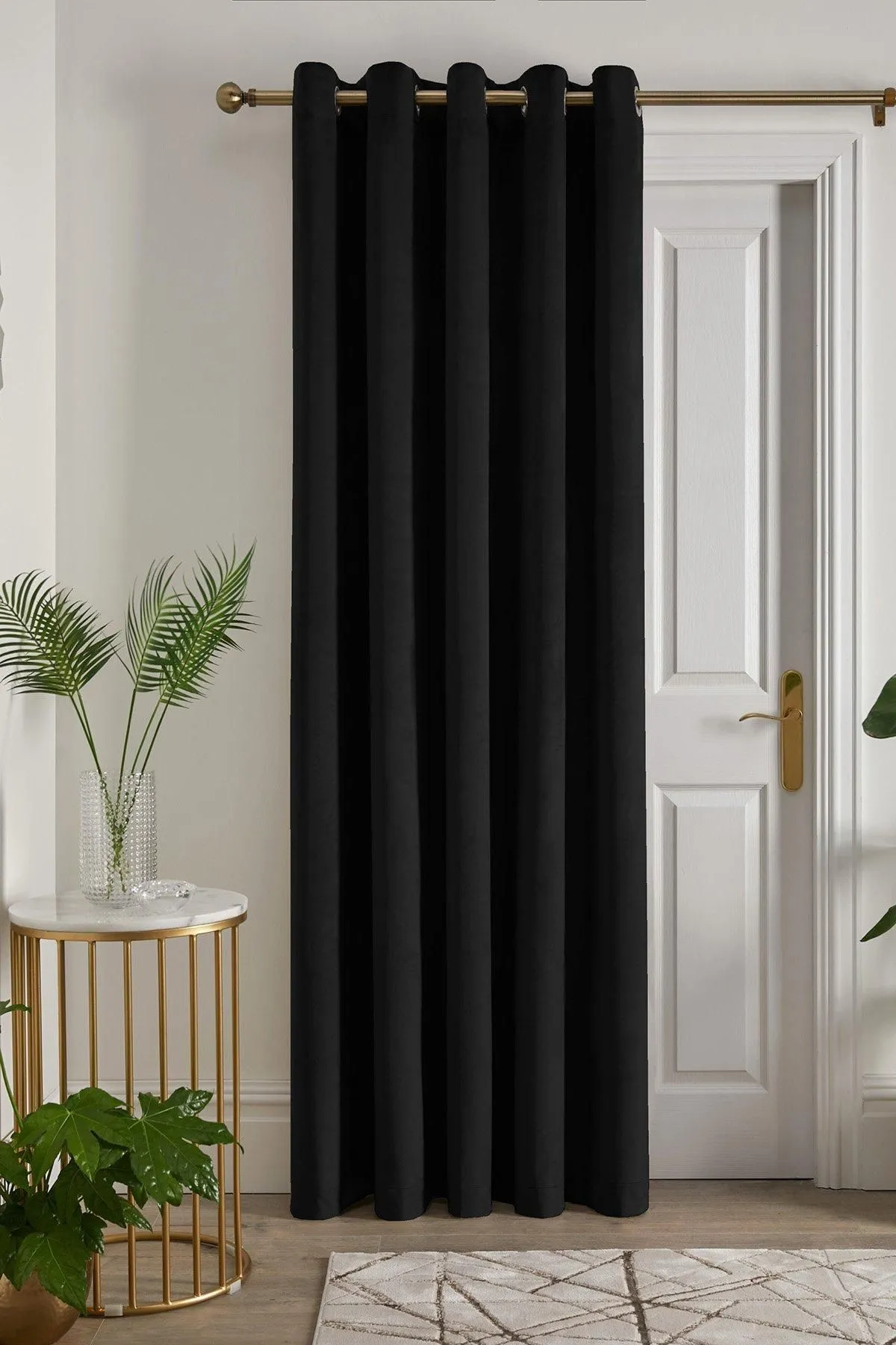 Laurence Llewelyn-Bowen 'Montrose' Velvet Blackout Eyelet Single Panel Door Curtain in Black 1