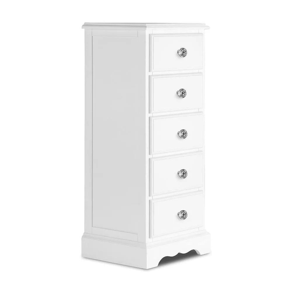 Statement Furniture Romance 5 Drawer Tallboy with Crystal Handles in Cool White 5