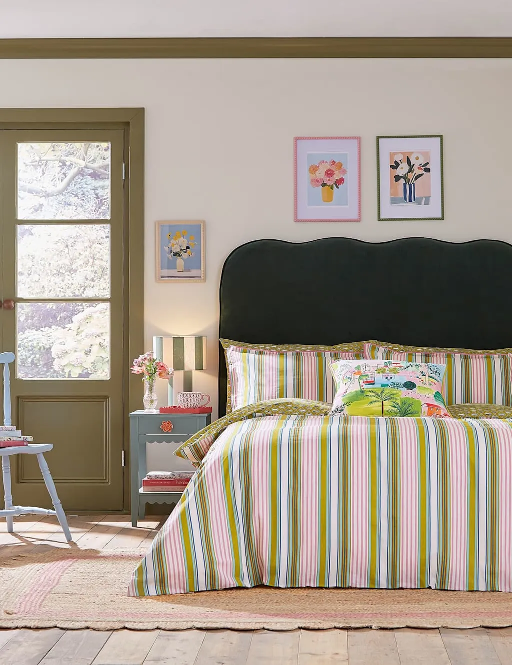 LAND & SHORE Pure Cotton Raven Stripe Bedding Set Multi