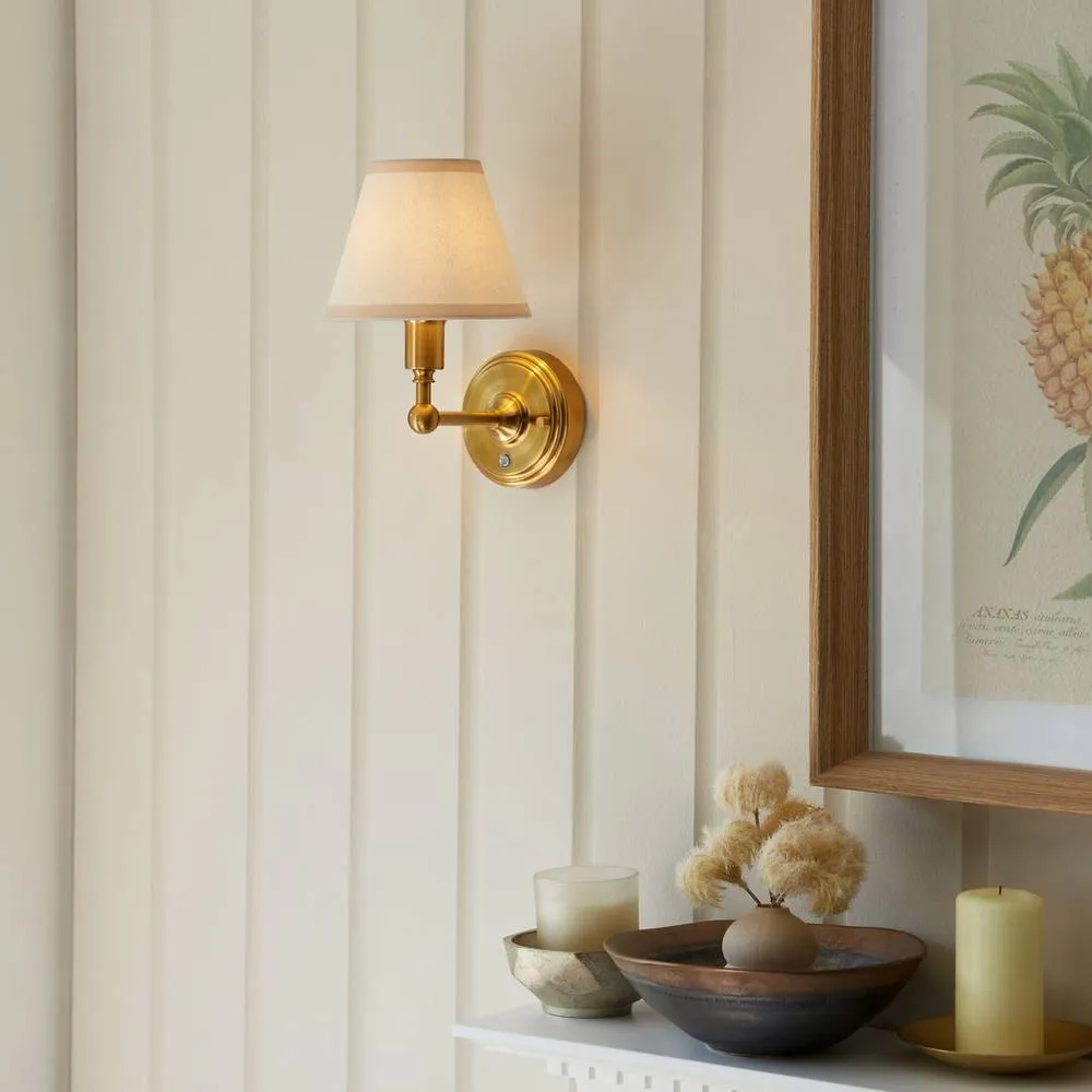 Netlighting Burley Rechargeable Wall Light Fabric Ivy Shade 16cm in Gold 2