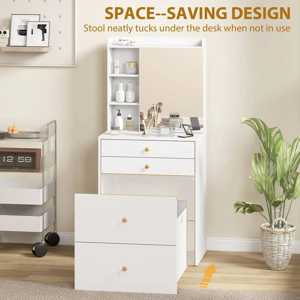 HOMCOM Dressing Table with Mirror & Stool, Makeup Desk with Drawers, White 4