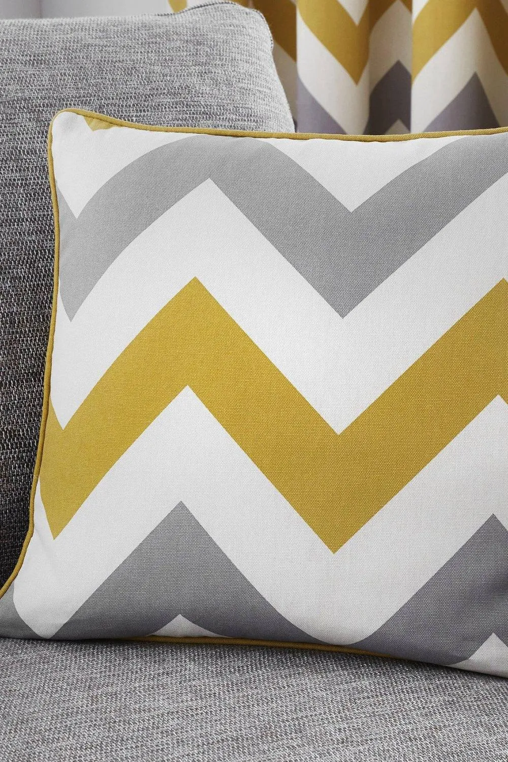 Fusion 'Geo Wave' Modern Print Filled 100% Cotton Cushion in Mustard