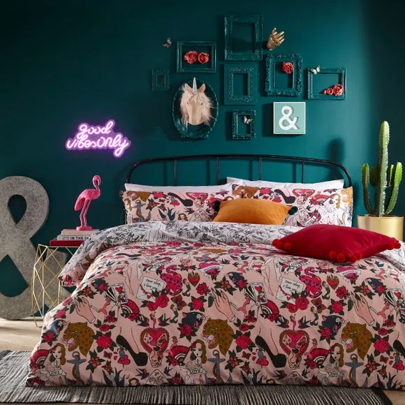 Furn. Inked Blush Duvet Cover & Pillowcase Set