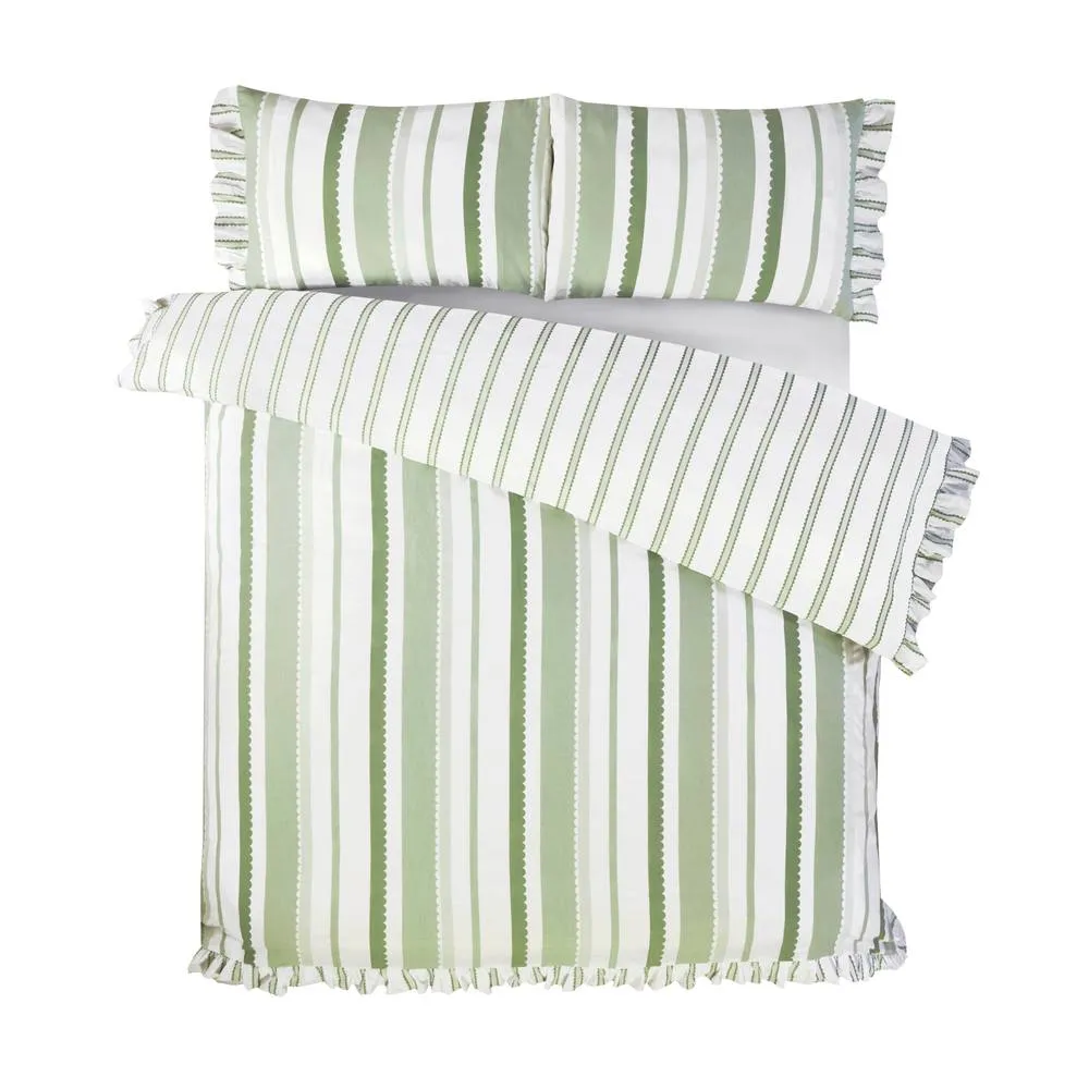 Rapport Home Maya Stripe Polycotton Reversible Duvet Cover Set with Pillowcase in Green 3