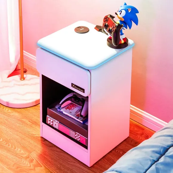 X Rocker Carbon Tek Bedside Table with Wireless Charging and Neo Fibre LED