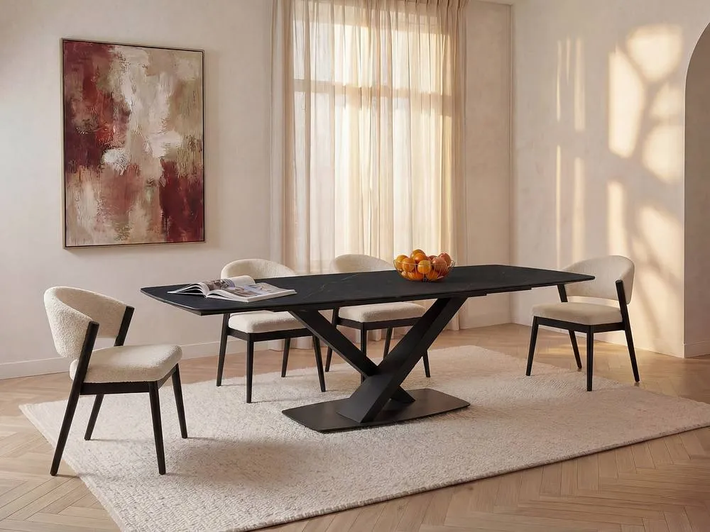 Vente-unique 6 - 10 Seater Extendable Dining Table In Tempered Glass, Ceramic and in Black 3