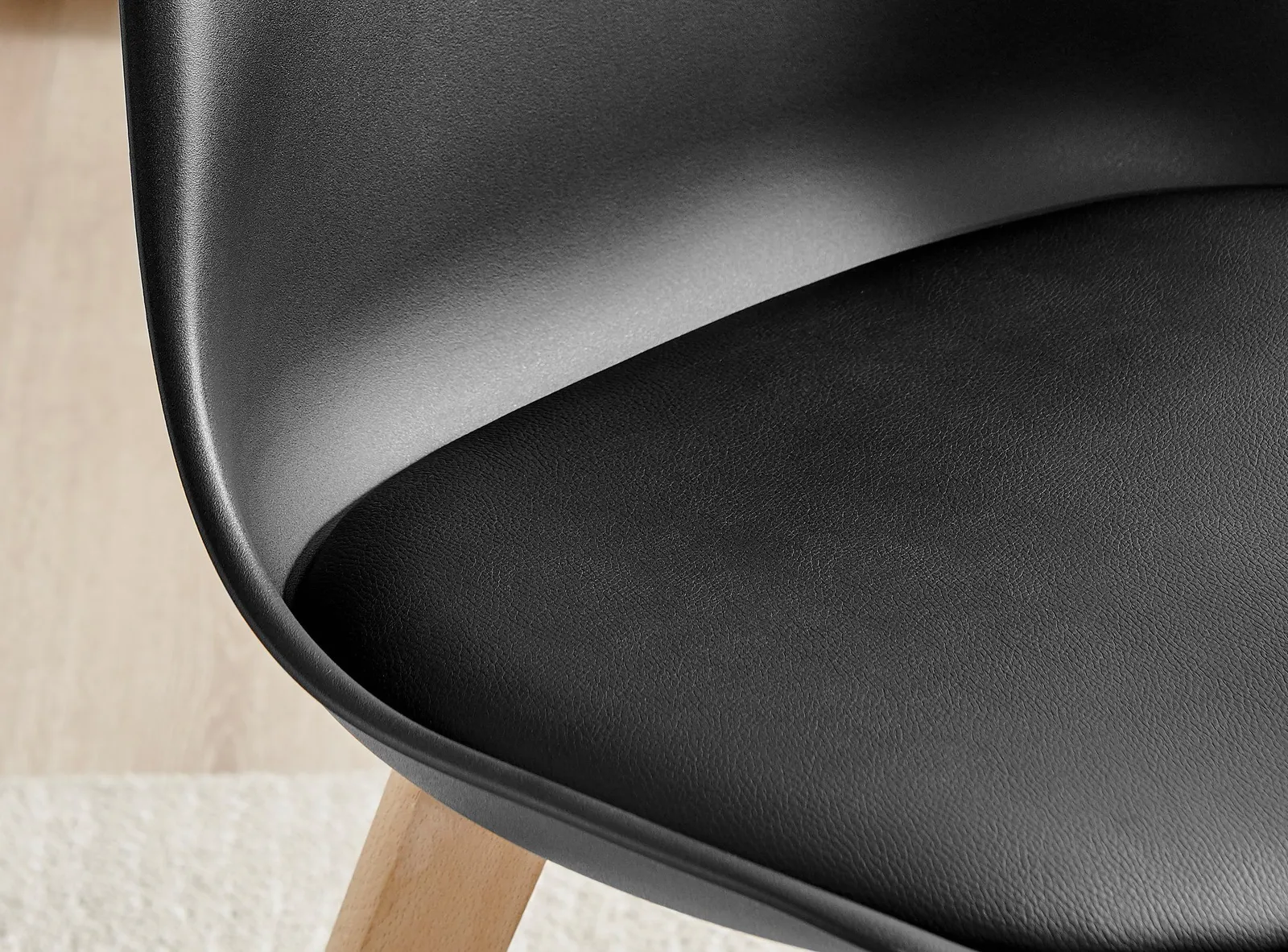 FurnitureboxUK Set of 2 Stockholm Natural Birch Wood Scandi Minimalist Dining Chairs with Faux Leather Cushion in Black 6