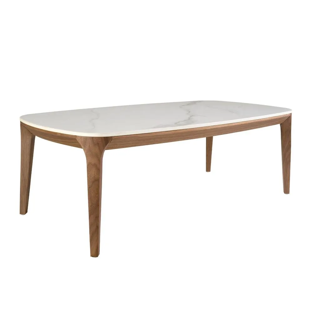 Angel Cerda Oval Porcelain Marble Coffee Table with Walnut Veneer in White 6