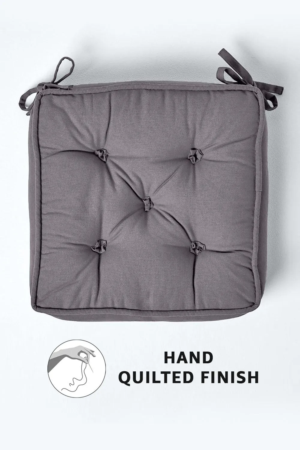 Homescapes Cotton Dining Chair Booster Cushion in Charcoal 4