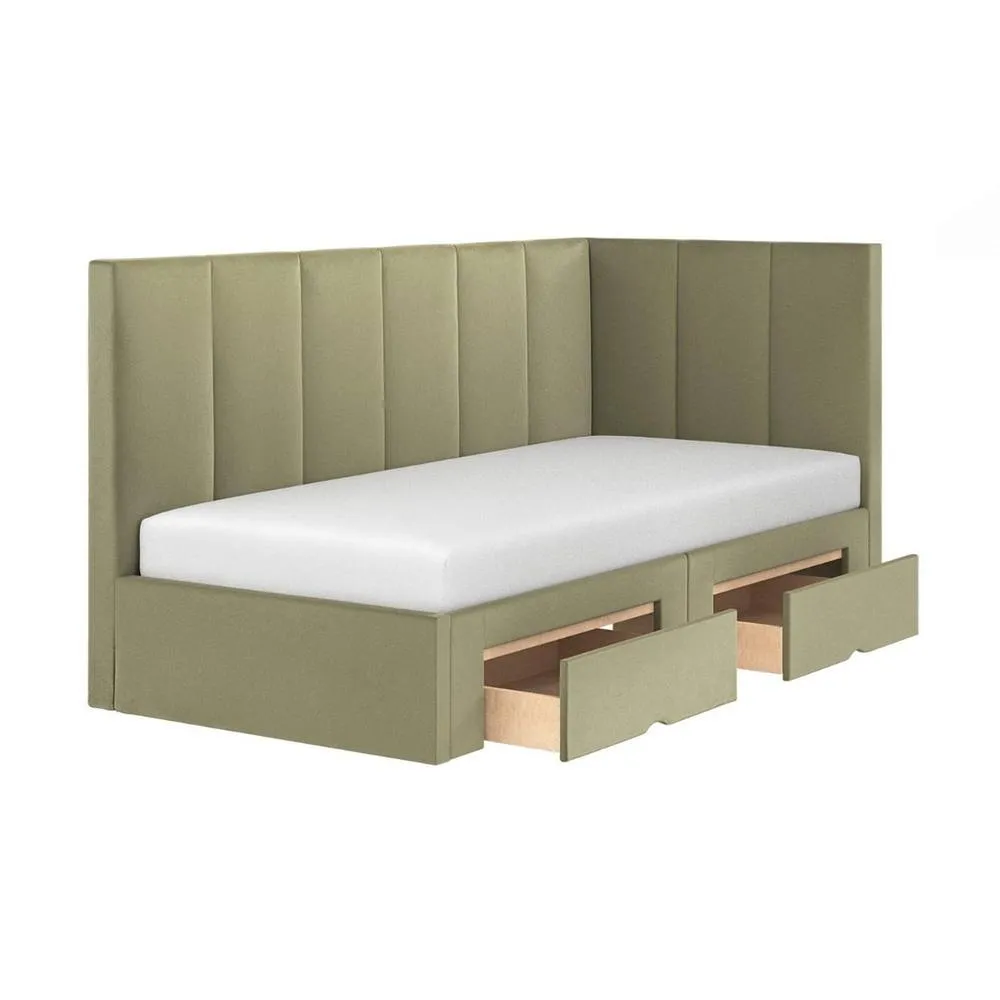 Flair Harley Corner Fabric Bed Frame with Storage Drawers in Green 5