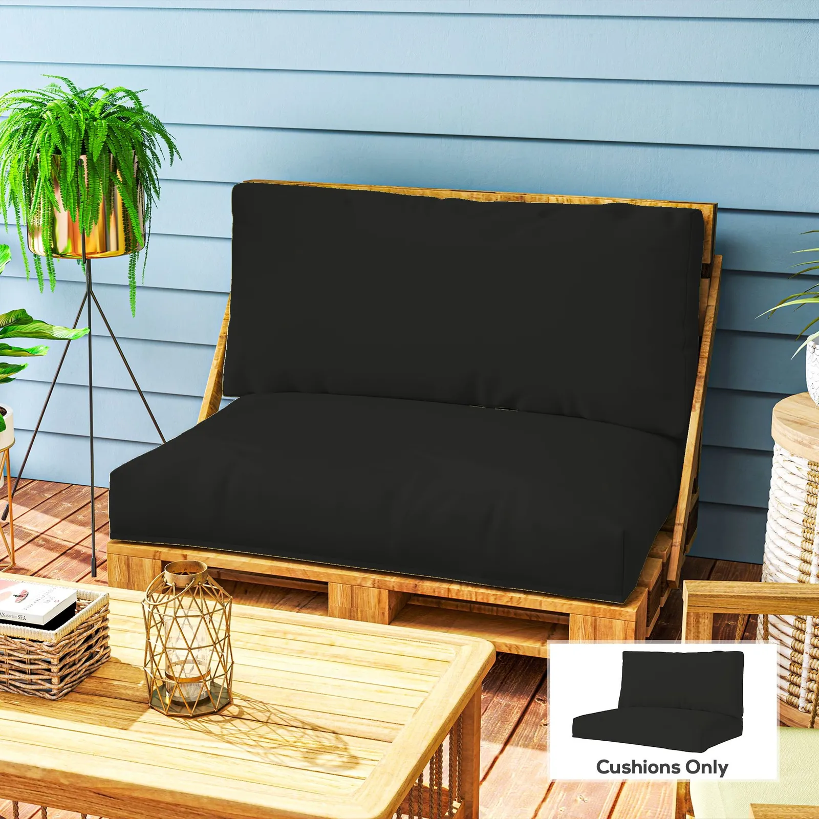OUTSUNNY 2 Seat Pallet Cushions 20cm Thick Outdoor Seat Pads, Black