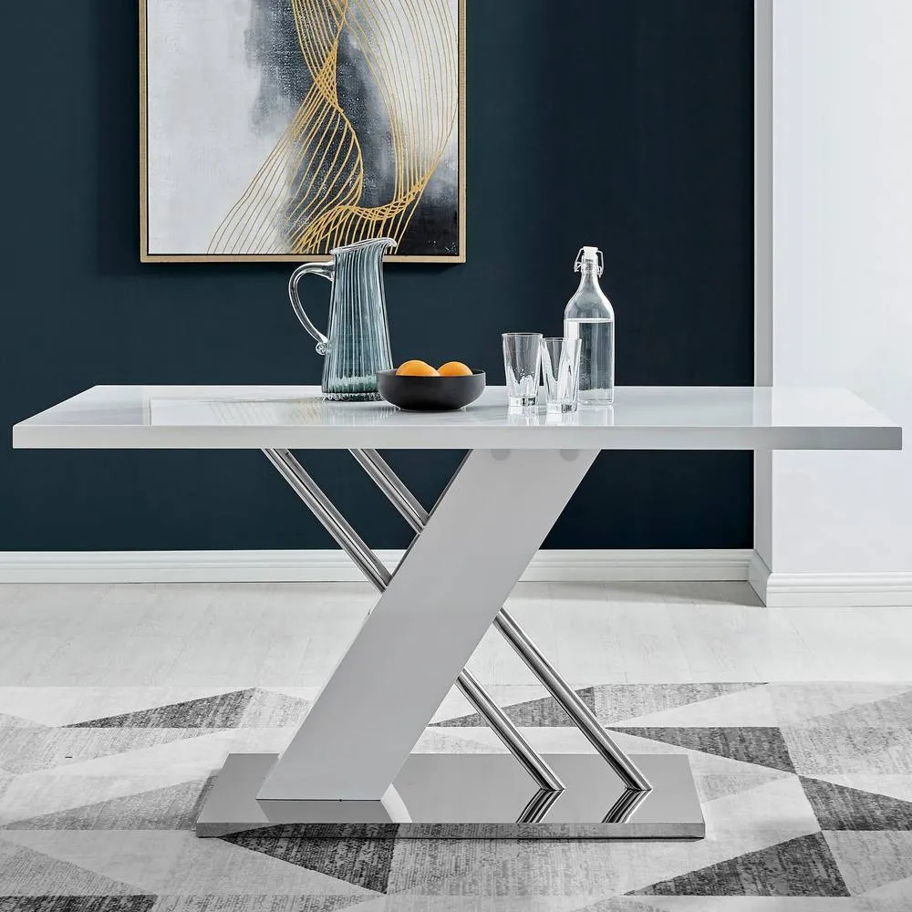 FurnitureboxUK Sorrento 150cm 6-Seater White High Gloss & Chrome Modern Dining Table