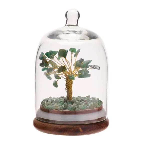 Serenity Green Aventurine Gemstone Glass Dome Tree