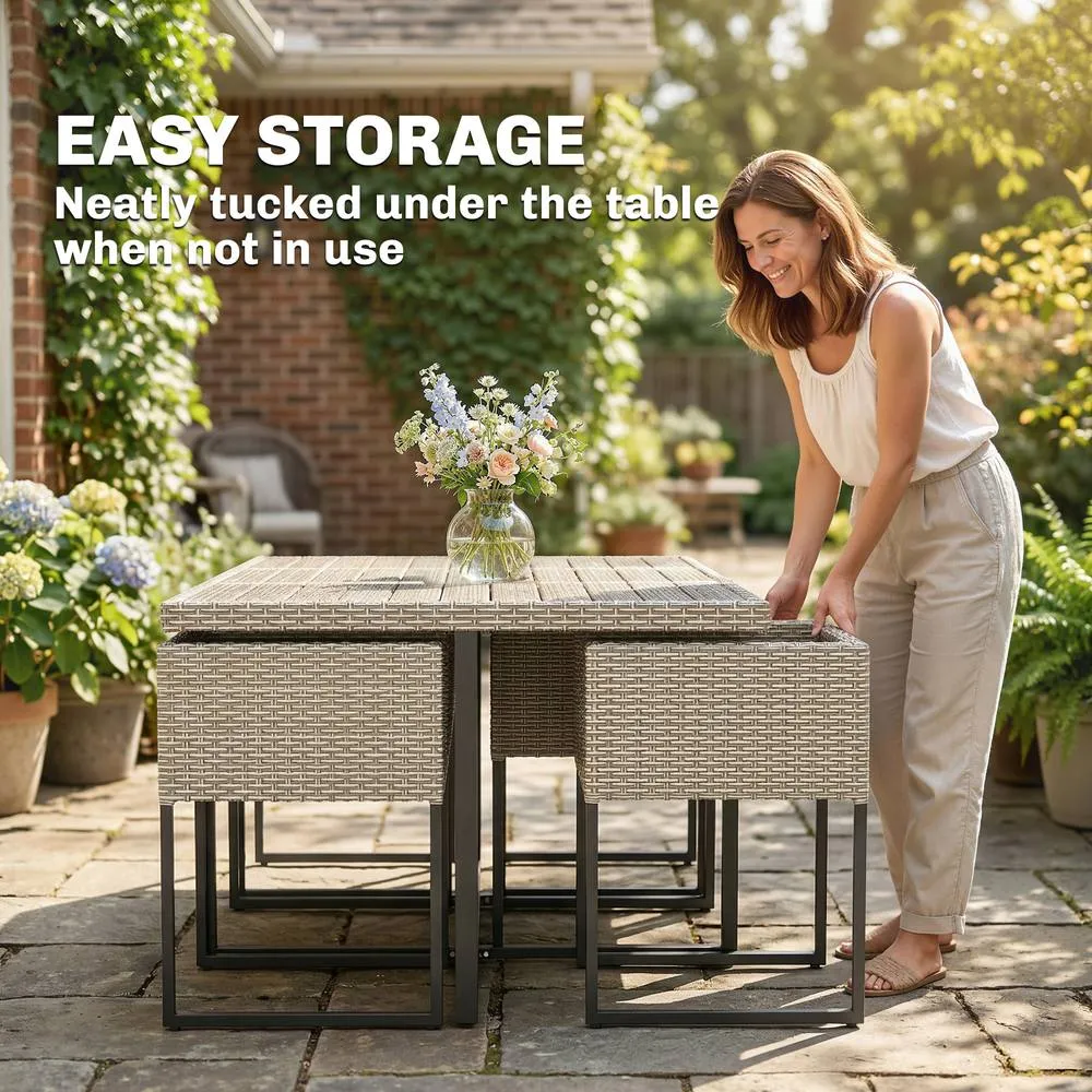 OUTSUNNY Rattan Garden Furniture Set, Rattan Table & Chairs with Cushions in Light Grey 5
