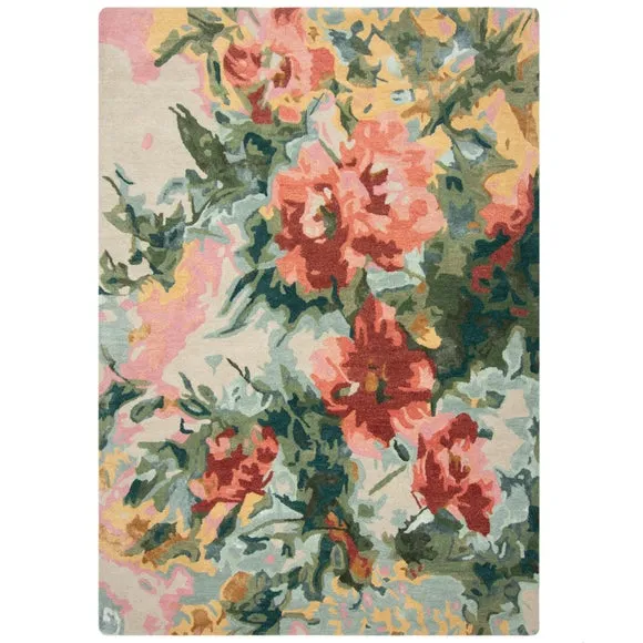 Painted Floral Wool Rug 5