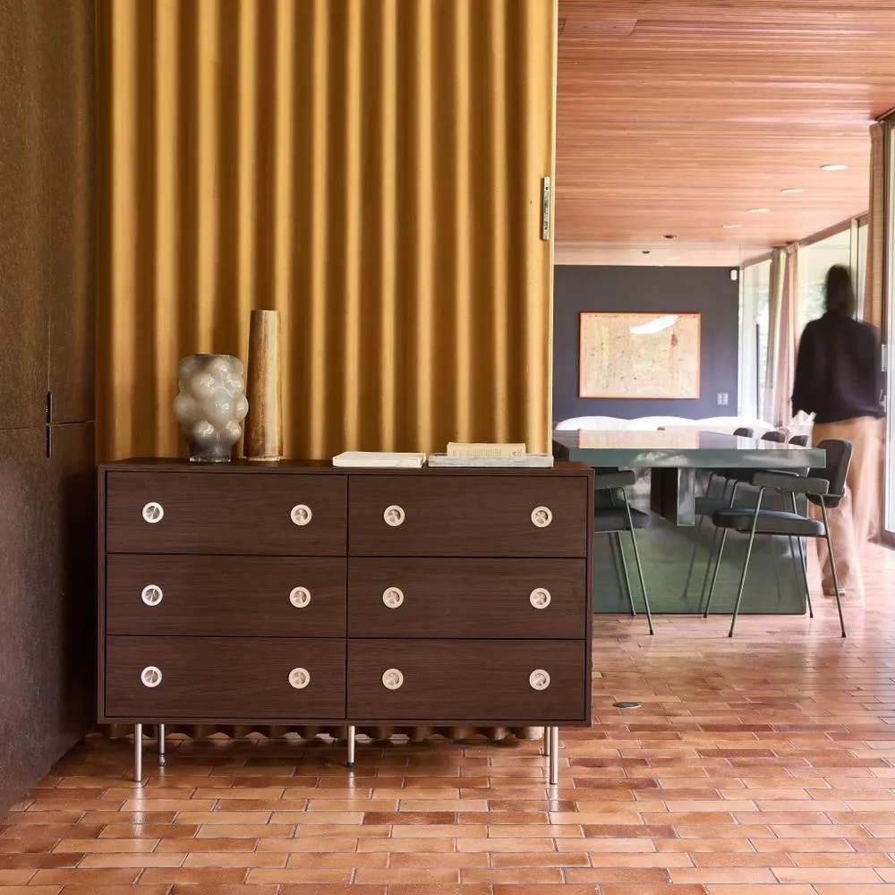 sweeek Vintage dresser with wood decor & stainless steel, 6 drawers in Dark Brown