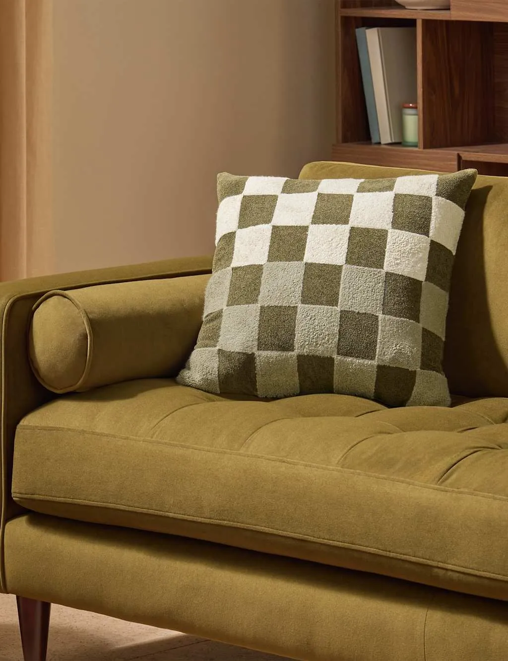 MADE Bouclé Checkerboard Cushion Green Mix